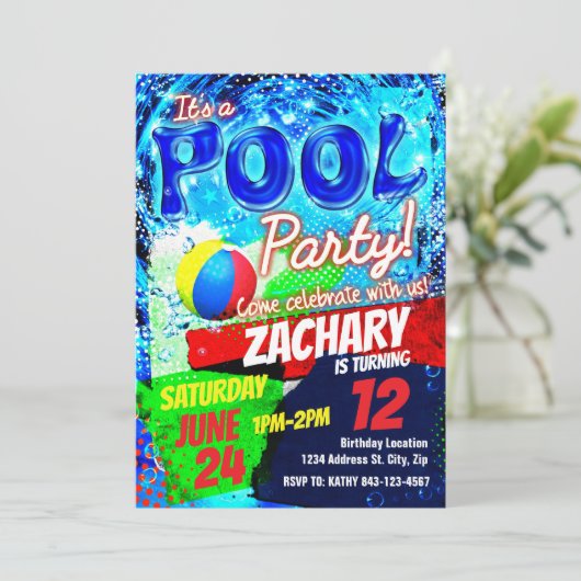 Pool party verjaardagsuitnodiging kaart (Staand voorkant)