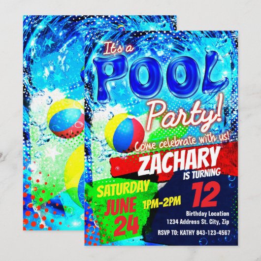 Pool party verjaardagsuitnodiging kaart (Voorkant / Achterkant)