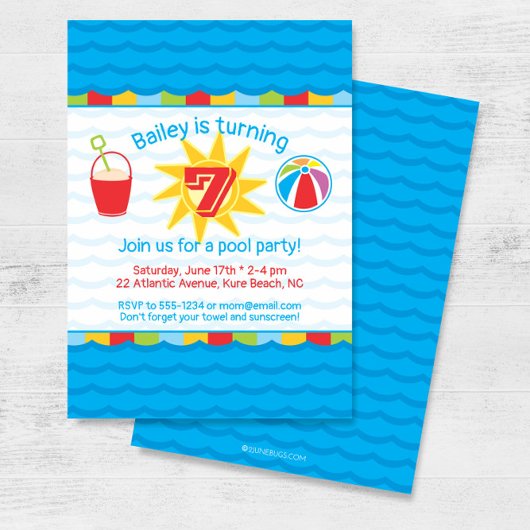 Pool Party verjaardagsuitnodiging Primaire kleuren Kaart