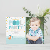 Pool party verjaardagsuitnodiging Splish Splash Bo Kaart (Staand voorkant)
