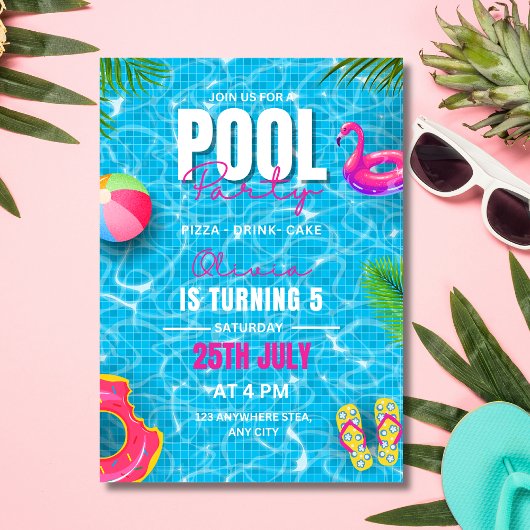 Pool Party Verjaardagsuitnodiging, Zomerfeest Kaart