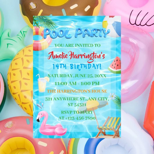 Pool Party Verjaardagsuitnodiging, Zomerfeest Kaart