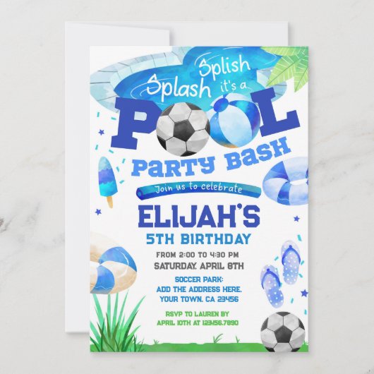 Pool Party Voetbal Verjaardag Kaart (Voorkant)