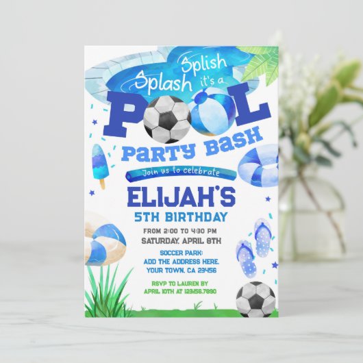 Pool Party Voetbal Verjaardag Kaart (Staand voorkant)