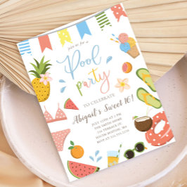 Pool Party voor Meisjes Sweet 16 Verjaardag Uitnodiging Briefkaart