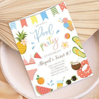 Pool Party voor Meisjes Sweet 16 Verjaardag Uitnodiging Briefkaart