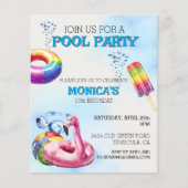 Pool Party Waterverf Party Uitnodiging (Voorkant)