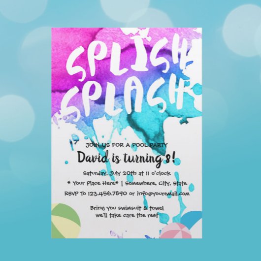 Pool Party Waterverf Splish Splash Birthday Kaart