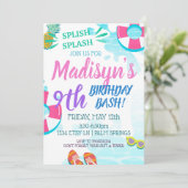 Pool Party Waterverf Splish Splash Verjaardag RSVP Kaart (Staand voorkant)