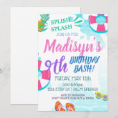 Pool Party Waterverf Splish Splash Verjaardag RSVP Kaart (Voorkant / Achterkant)