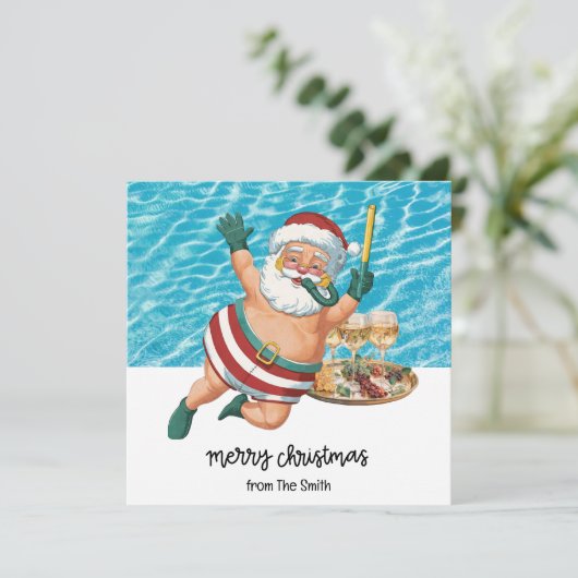 Pool Party with Santa Claus for Christmas in July  Kaart (Staand voorkant)