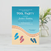 Pool Party with Teenslippers Birthday Invitation Kaart (Staand voorkant)