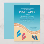 Pool Party with Teenslippers Birthday Invitation Kaart (Voorkant / Achterkant)