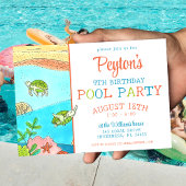 Pool Party Zee Schildpad Zomerverjaardag Kaart