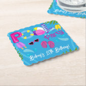 Pool Party Zomer Meisje Verjaardagsfeest Kartonnen Onderzetters (Gebogen)