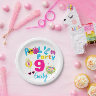 Pool Party Zomer Verjaardag Meisje Zwemmen Matchin Papieren Bordje