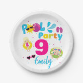 Pool Party Zomer Verjaardag Meisje Zwemmen Matchin Papieren Bordje (Voorkant)