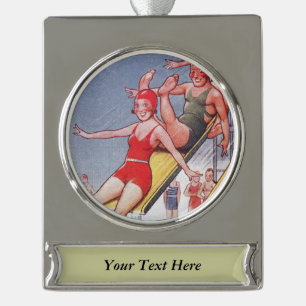 Pool Party zwemmen Verzilverd Banner Ornament