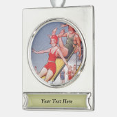 Pool Party  zwemmen Verzilverd Banner Ornament (Links)
