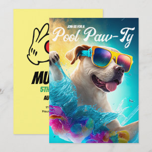 Pool Paw-Ty Invitation, Pool Puppy Birthday Party Kaart
