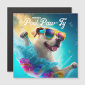 Pool Paw-Ty-uitnodiging, Aangepaste Pool Puppy Par Magnetische Uitnodiging (Voorkant / Achterkant)