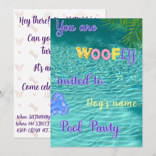 Pool Pawty Birthday Invitation Kaart (Voorkant / Achterkant)