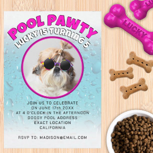 Pool pawty puppy hond aangepaste foto verjaardagsf kaart
