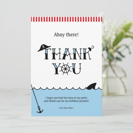 Pool Pirate Party Dank u Nota Kaart (Staand voorkant)