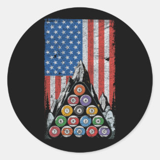 Pool Player American Flag Billard Snooker Independ Ronde Sticker