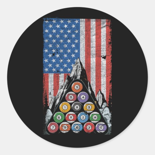 Pool Player American Flag Billard Snooker Independ Ronde Sticker (Voorkant)