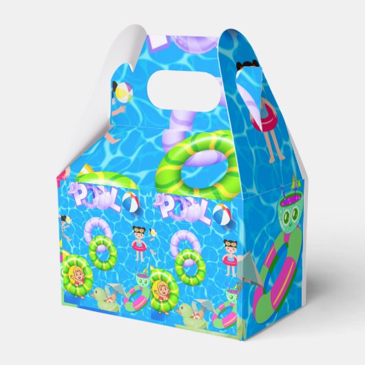 Pool plezier en spelen verjaardag bedankdoosjes (Voorkant Zijde)