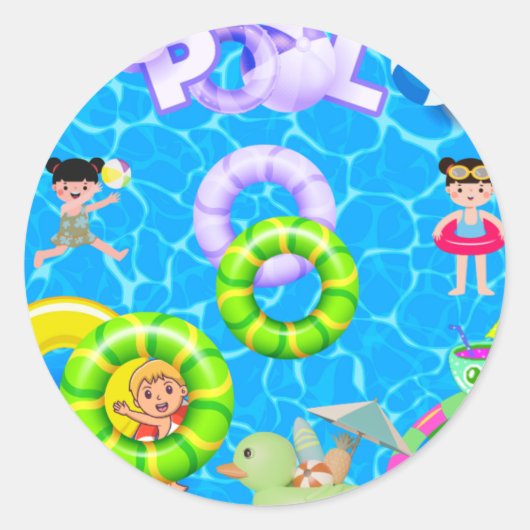 Pool plezier en spelen verjaardag ronde sticker (Voorkant)