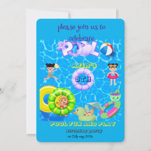 Pool plezier en spelen verjaardagsfeestje kaart (Voorkant)