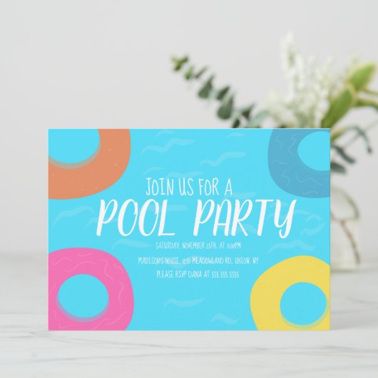Pool Ring Party Birthday Any Age Uitnodiging (Staand voorkant)
