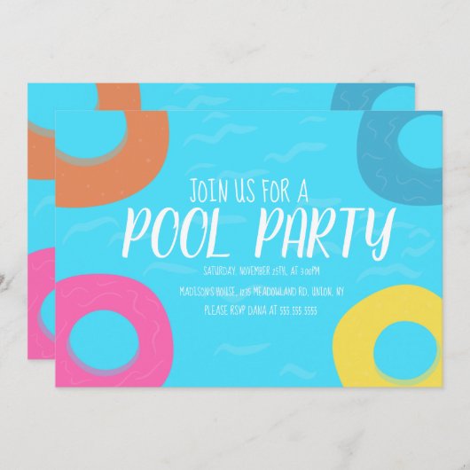 Pool Ring Party Birthday Any Age Uitnodiging (Voorkant / Achterkant)