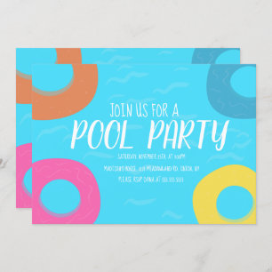 Pool Ring Party Birthday Any Age Uitnodiging