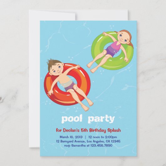 Pool Rings Summer Swim Birthday Party Invitation Kaart (Voorkant)