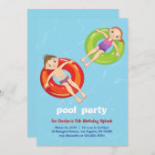 Pool Rings Summer Swim Birthday Party Invitation Kaart (Voorkant / Achterkant)