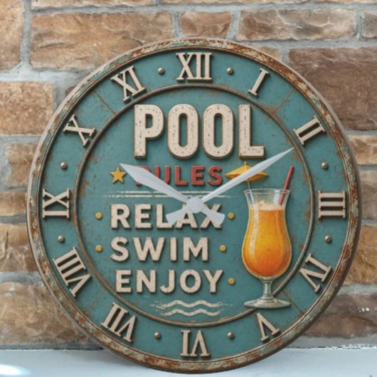 Pool Rules Swimming Decor Grote Klok