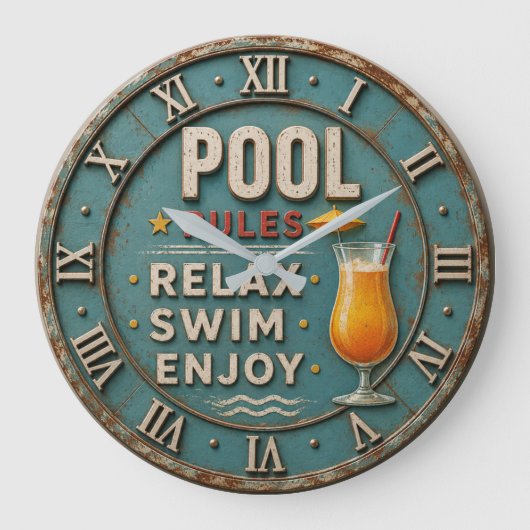 Pool Rules Swimming Decor Grote Klok (Voorkant)