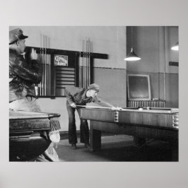 Pool schieten, 1940. Oude foto Poster