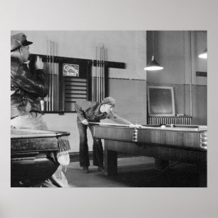 Pool schieten, 1940. Oude foto Poster