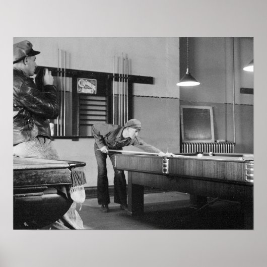 Pool schieten, 1940. Oude foto Poster (Voorkant)