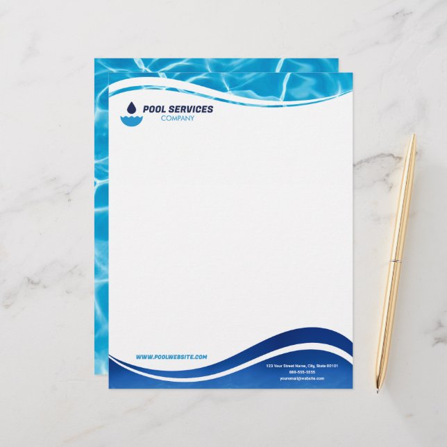 Pool Services Company Letterhead | Swimming Pools  Briefhoofd (Voorkant / Achterkant in situ)