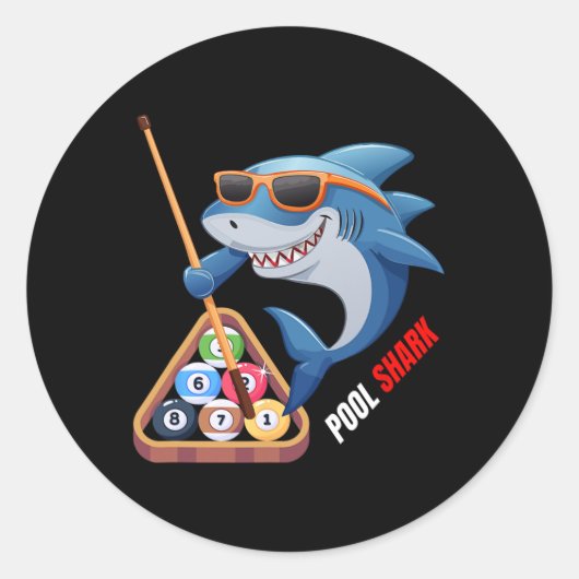 Pool Shark Cool Shark biljart speler Ronde Sticker (Voorkant)