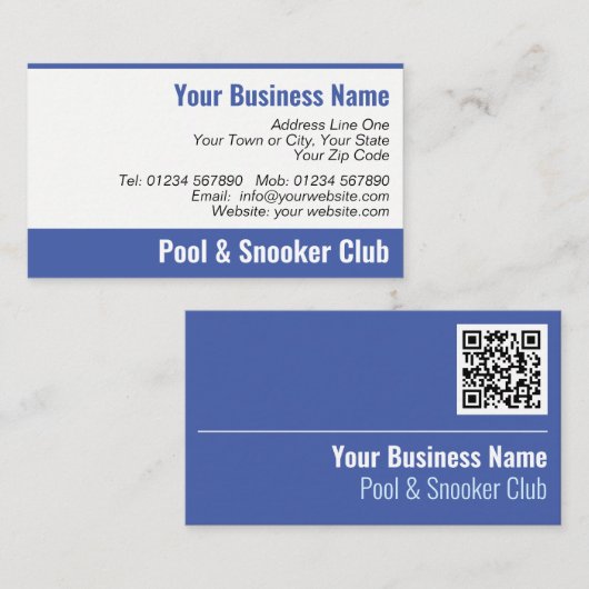 Pool & Snooker Club QR Code Visitekaartje (Voorkant / Achterkant)