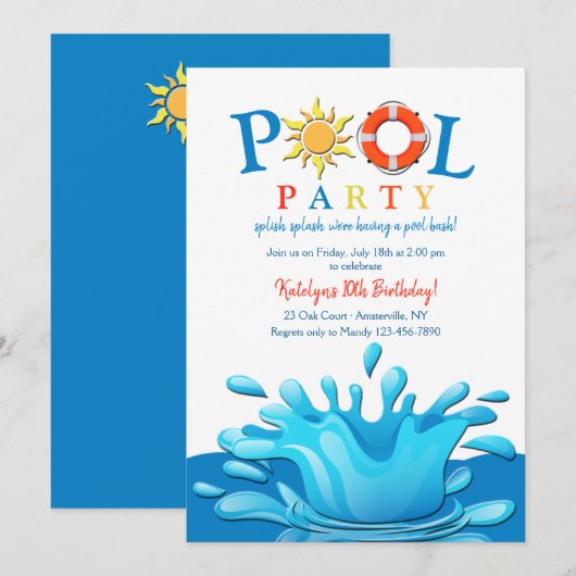 pool splash-uitnodiging kaart (Voorkant / Achterkant)