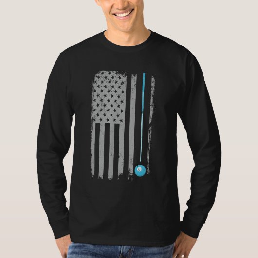 Pool Stick Billiards 8 Ball VS American Flag T-shirt (Voorkant)