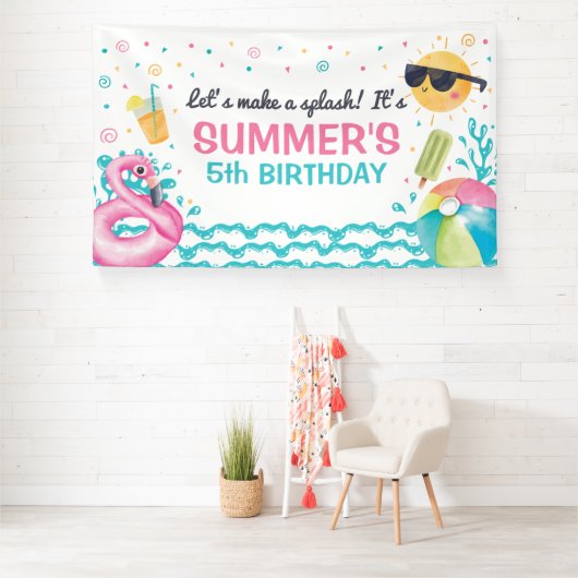 Pool summer birthday party banner backdrop (Insitu)