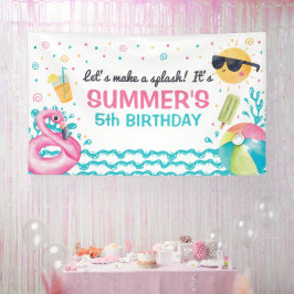 Pool summer birthday party banner backdrop